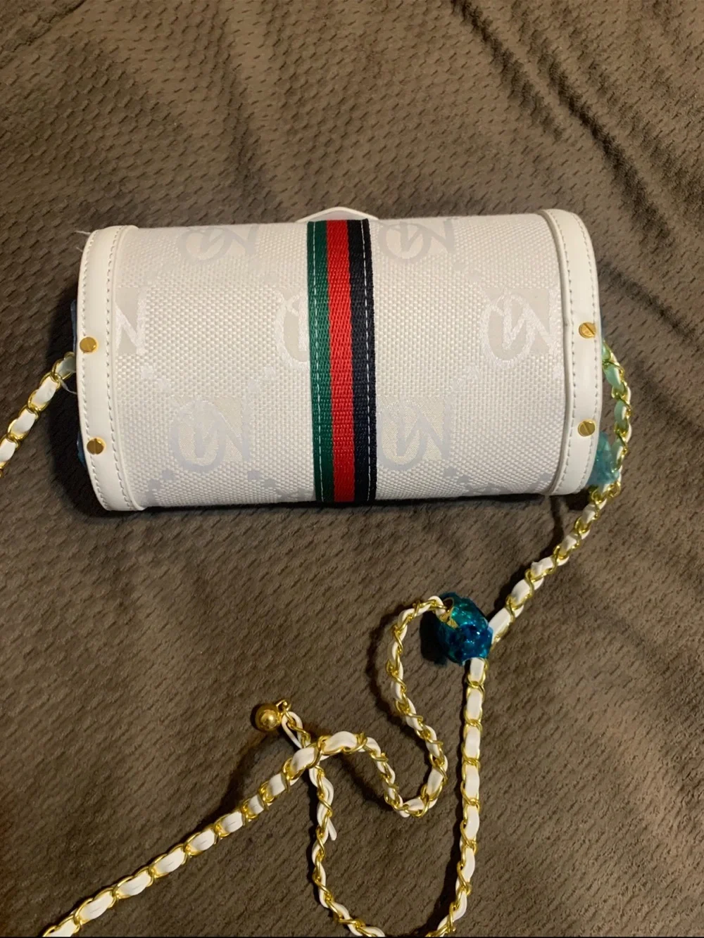 Luomeinisha White Monogram Chain Shoulder Bag